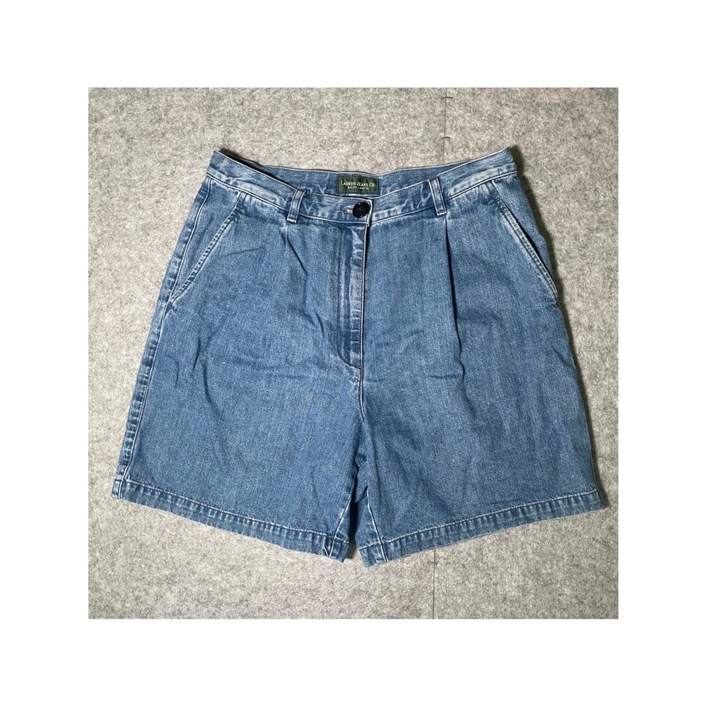 Lauren Ralph Lauren Womens 10 Pleated Denim Shorts High Rise Medium Wash Cotton